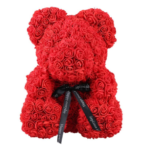 Red Floral Teddy Bear with Black Ribbon to gift in Trinidad and Tobago