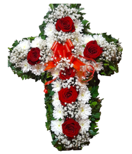 Floral Cross Red and White roses and flowers